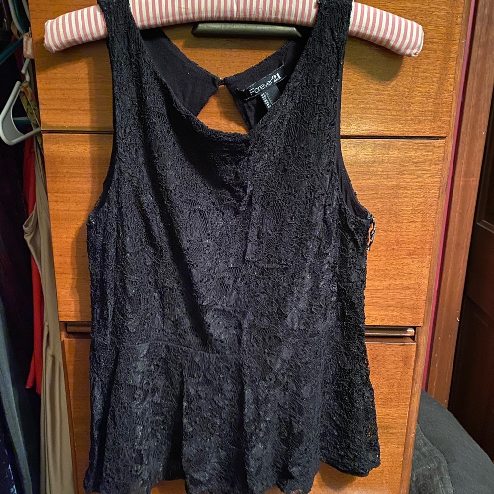Black lace tank top, size large.